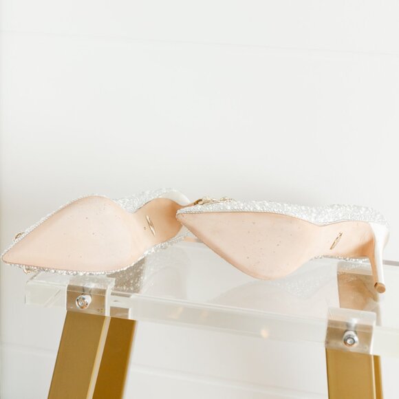Badgley Mischka Cher II Ivory Pearl Diamond Pointed Toe Stiletto 5 Bride - Picture 12 of 15